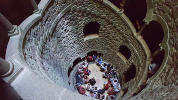Crowds in a well at Quinta da Regaleira, Sintra, Portugal